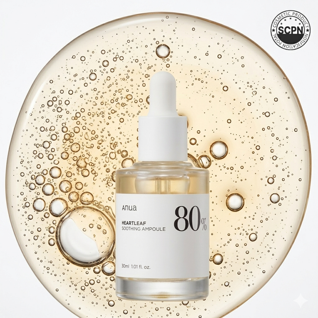 Anua Heartleaf 80% Moisture Soothing Ampoule in a clear dropper bottle, designed for hydrating and calming skin.