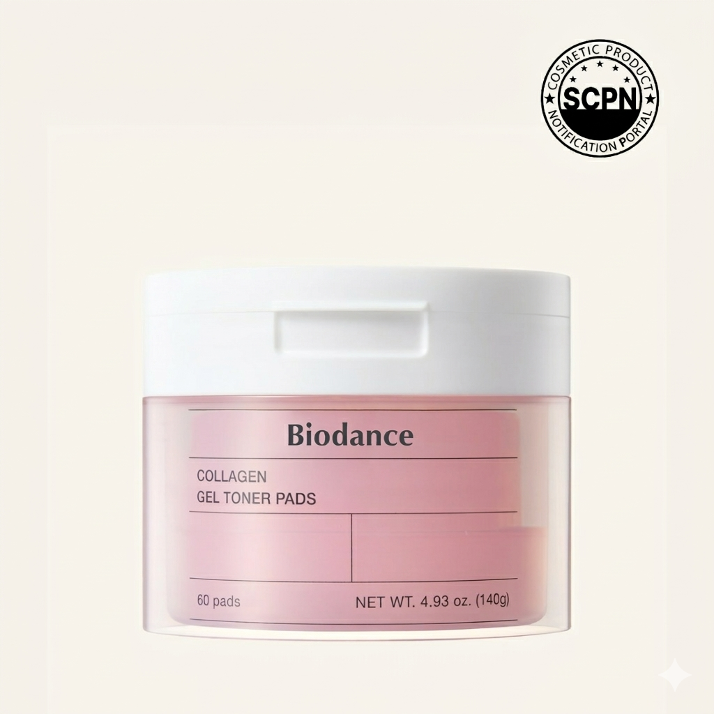 Biodance collagen gel toner pads for face, showing soft, round pads with gel texture, ideal for skincare routines.