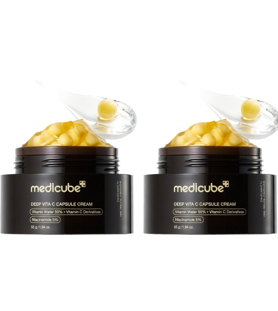 SKINZA Medicube Deep Vita C Capsule Cream 55g jar, face care product with brightening vitamin C capsules in a white container.