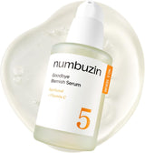 Numbuzin No.5 Goodbye Blemish Serum in a sleek bottle, showing the serum's smooth texture and minimalist branding.