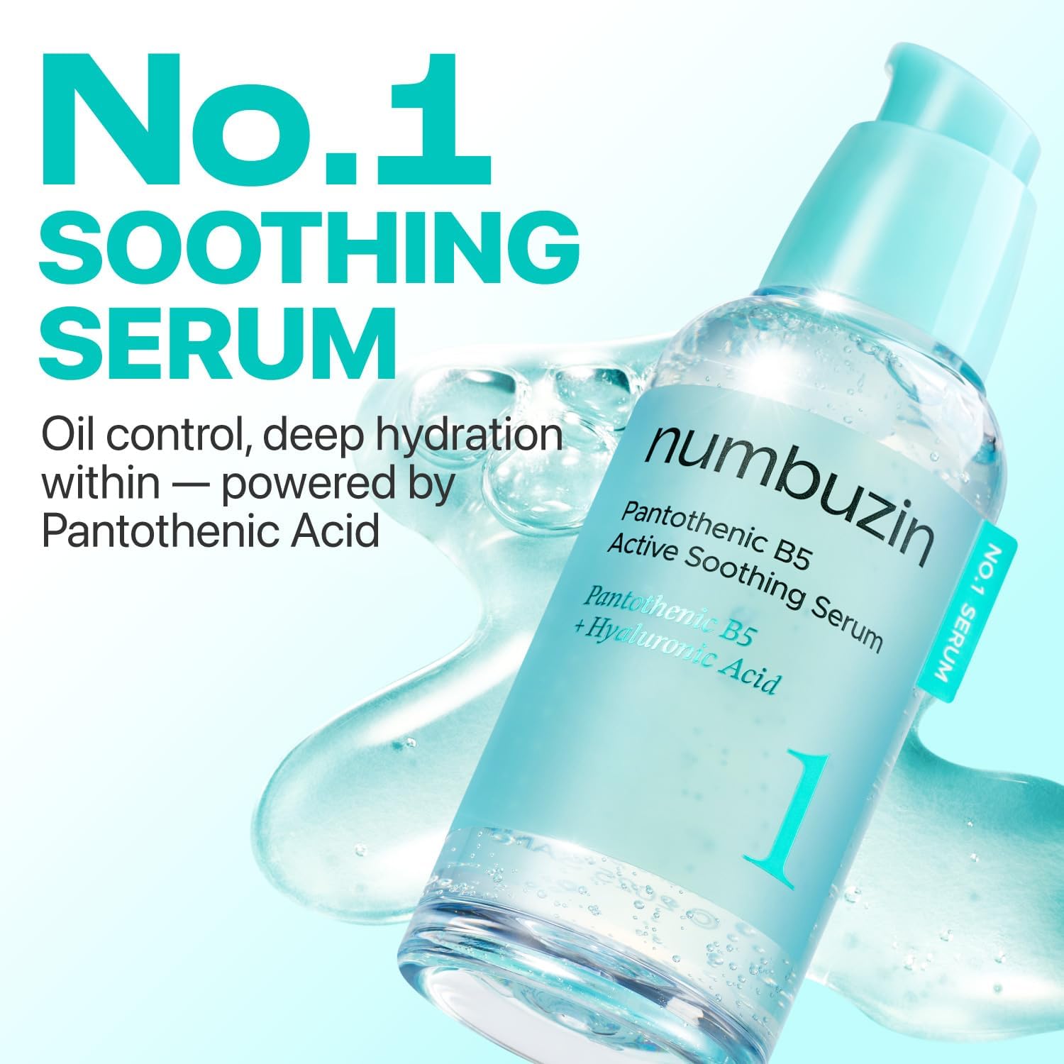 Numbuzin No.1 Pantothenic B5 Active Soothing Serum bottle with dropper, designed for calming and nourishing skin.