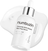 Numbuzin No.4 Ceramide AHA Glazed Skin Prep Serum bottle with dropper, highlighting skincare product for glowing skin.
