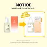 Numbuzin No.5 Goodbye Blemish Serum in a clear glass bottle with dropper, designed to reduce skin blemishes and improve complexion.