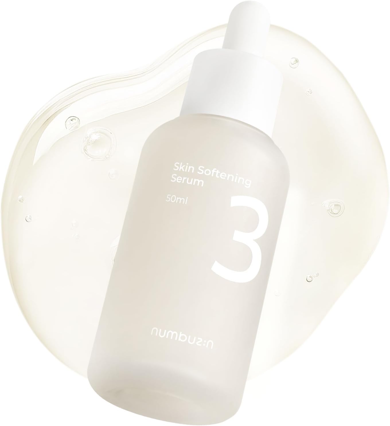 Numbuzin No.3 Skin Softening Serum in a clear bottle with a dropper, designed for smooth and nourished skin.