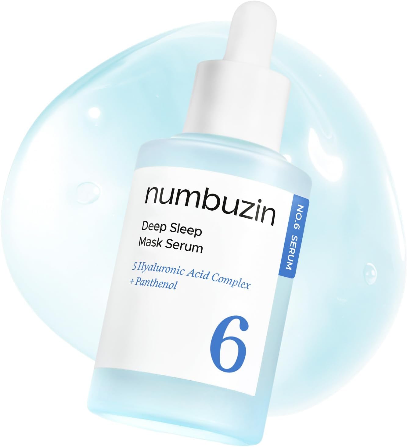Numbuzin No.6 Deep Sleep Mask Serum in a sleek bottle, showing the product label and applicator tip for nourishing skin.