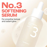 Numbuzin No.3 Skin Softening Serum bottle with dropper cap, showcasing the serum's smooth, clear liquid inside a sleek container.