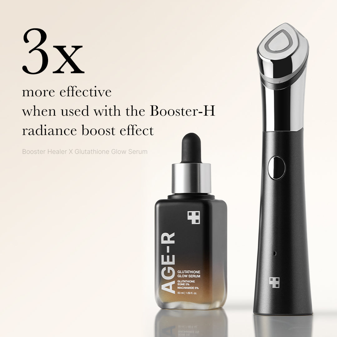 AGE-R Glutathione Glow Serum bottle with dropper, showcasing the skincare product in a sleek design.