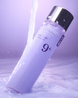Numbuzin No.9 NAD+ PDRN glow boosting toner in a clear bottle with a pump dispenser, showcasing the product's packaging and label.