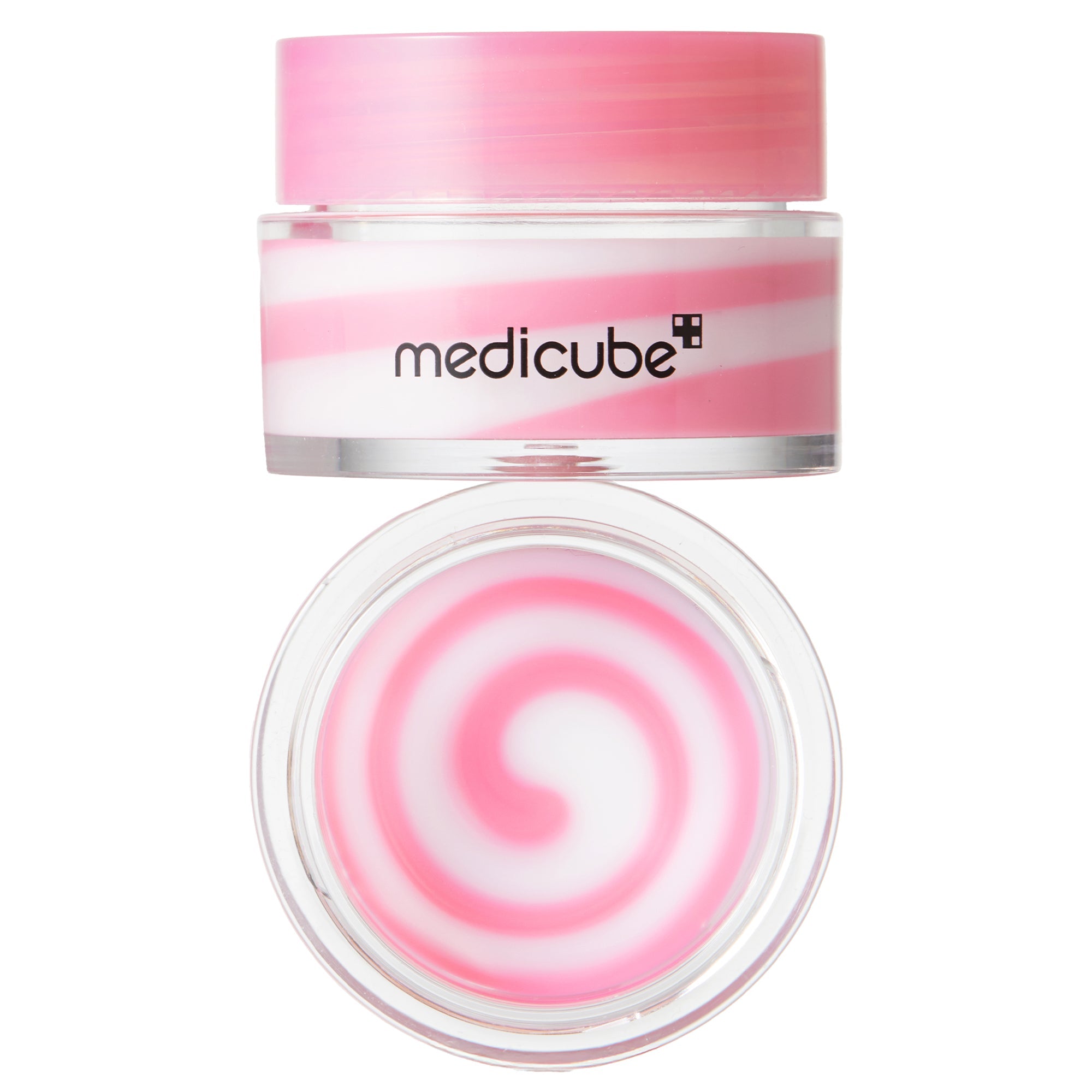 Pink PDRN Lip Sleeping Mask from PINK PDRN LINE by Shopify Me, shown in a sleek jar with a pink lid and smooth lip balm inside.