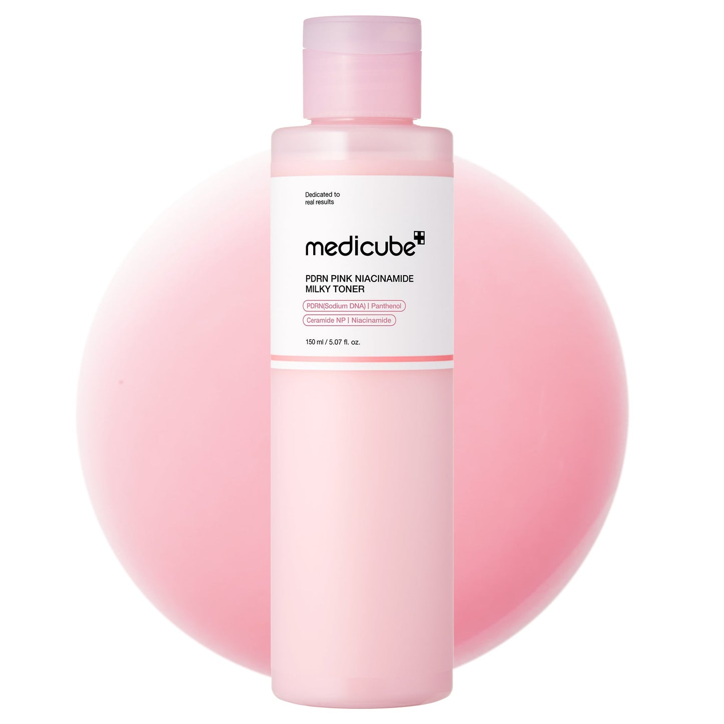 Medicube PDRN Pink Niacinamide Milky Toner bottle with pink and white packaging, featuring a clean, minimalist design.