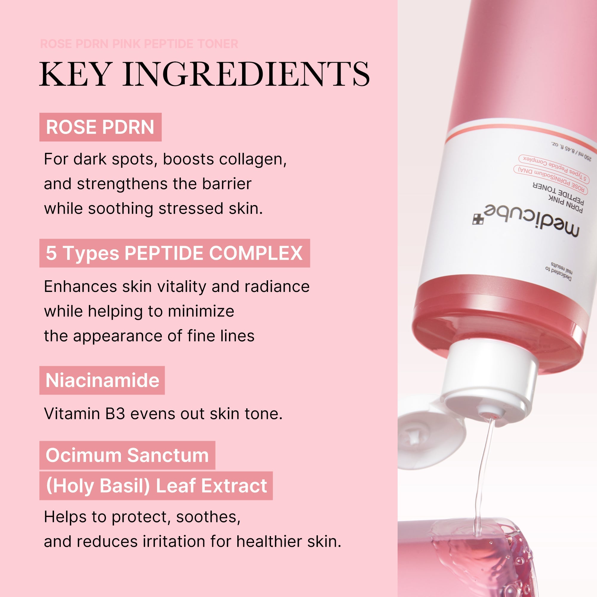 Pink PDRN line PDRN Pink Peptide Toner bottle with pink label and clear cap, skincare product from Shopify_ME.