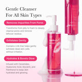 MEDICUBE PDRN Pink Gel Cleanser for face cleansing, showing the pink gel texture in a clear tube with branding.