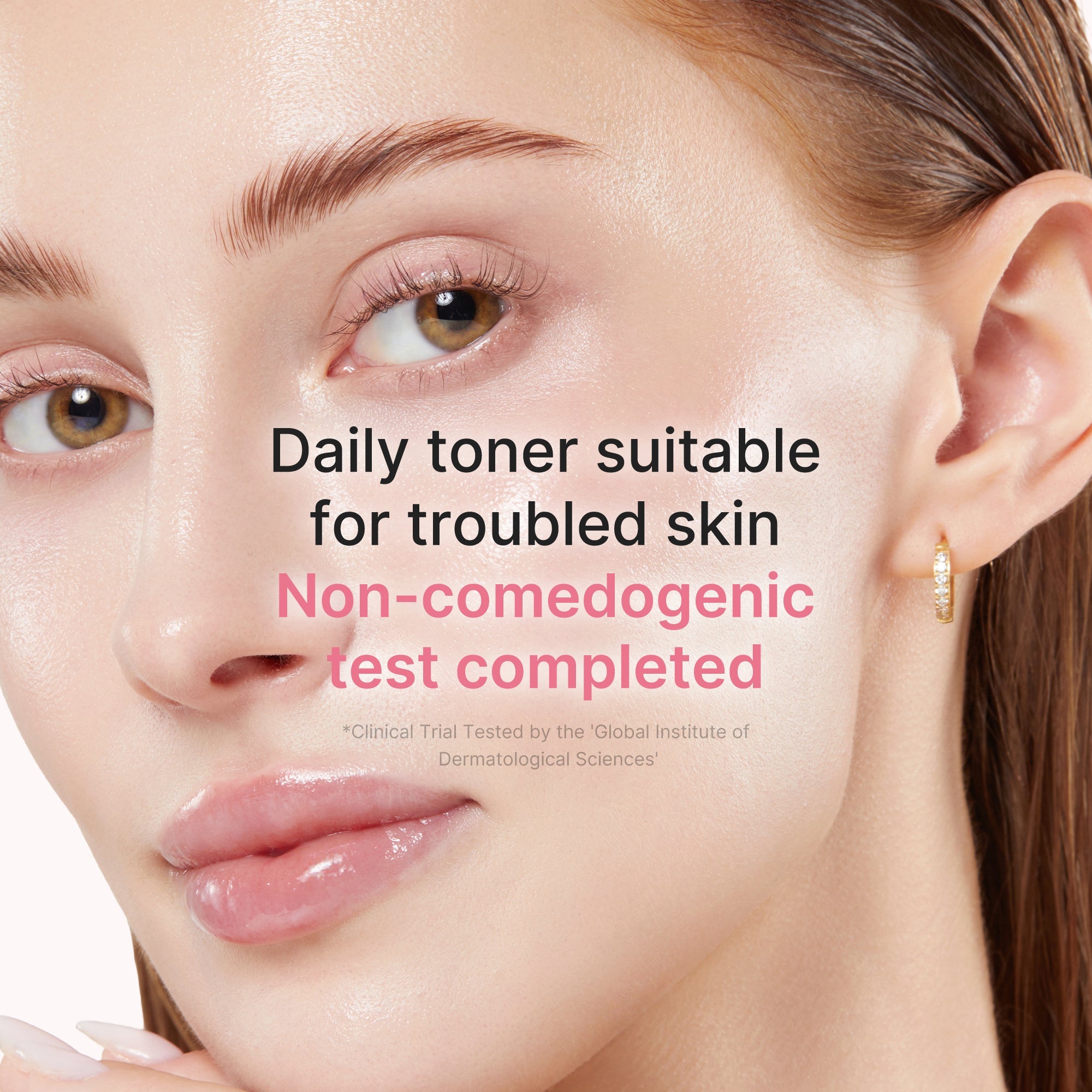 Medicube PDRN Pink Niacinamide Milky Toner in a clear bottle with a pink label, showing the toner’s smooth, milky texture.