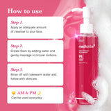 MEDICUBE PDRN Pink Gel Cleanser for face, showing a soft pink gel in a clear tube with a flip cap.