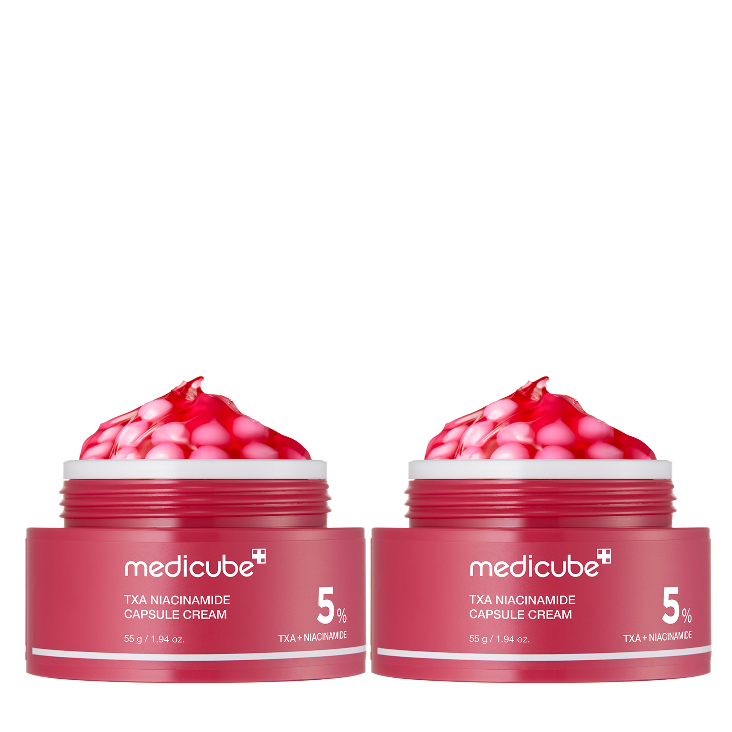 Pink PDRN line TXA Niacinamide capsule cream in a small jar, featuring a pink and white design with a smooth cream texture.
