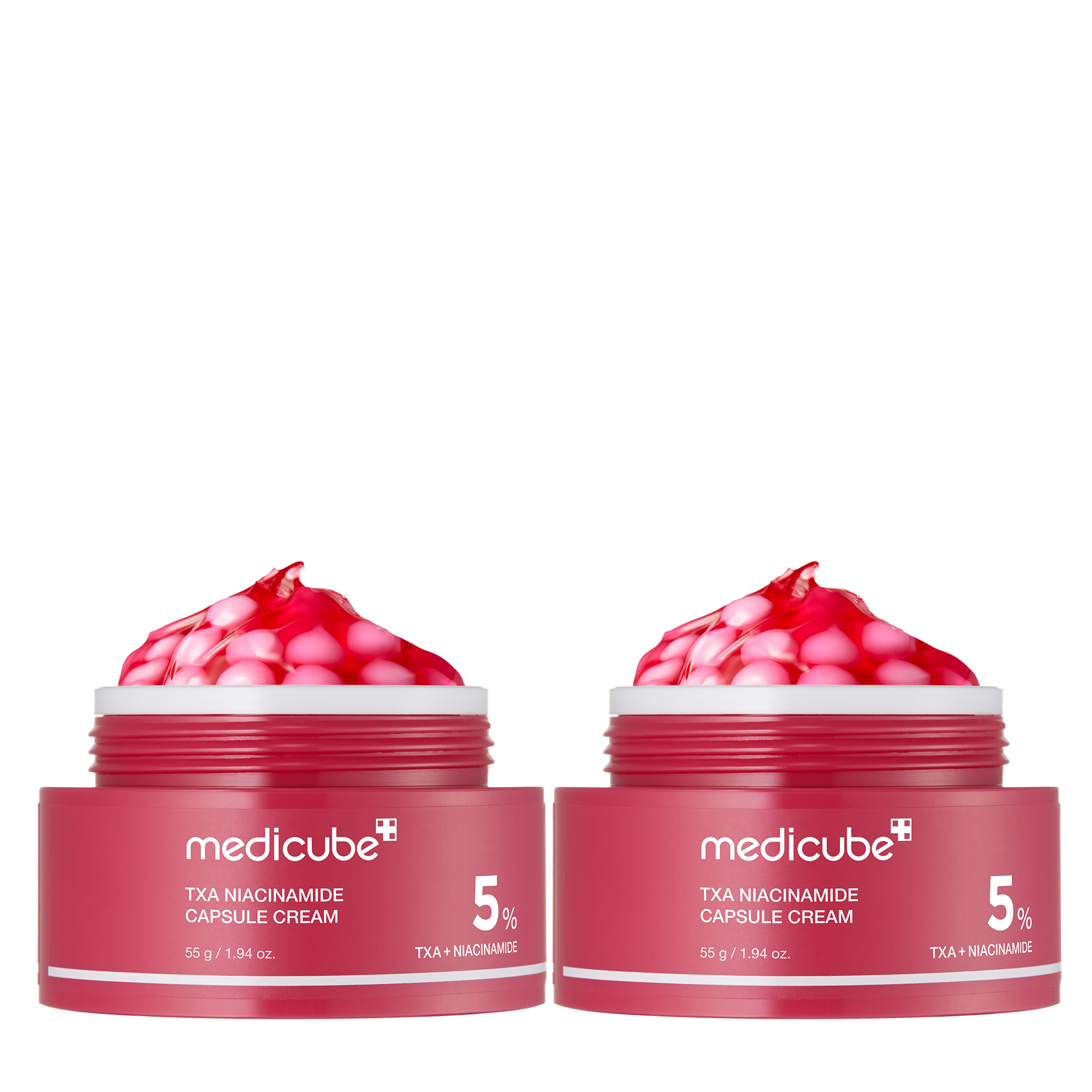 Pink PDRN line TXA Niacinamide capsule cream in a small jar, featuring a pink and white design with a smooth cream texture.