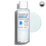 APLB Hyaluronic Acid Ceramide HA B5 facial toner in a clear bottle showing the toner inside, part of face care skincare products.