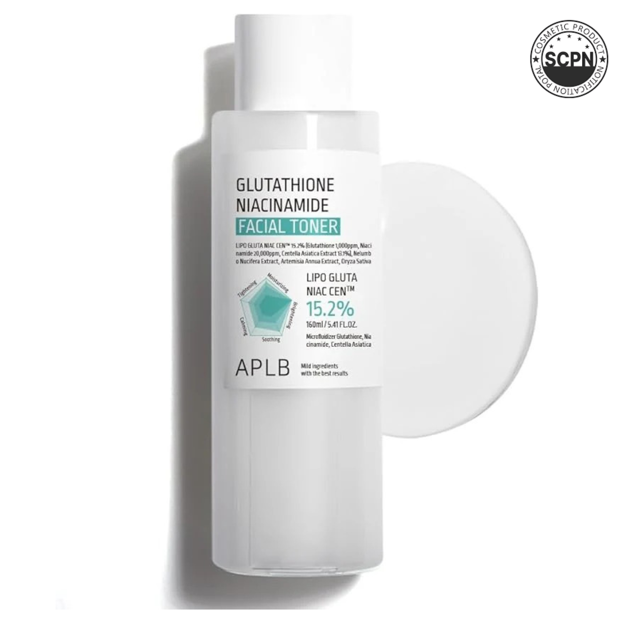 APLB Glutathione Niacinamide Facial Toner bottle with clear label, showcasing the skincare product for brightening and toning skin.