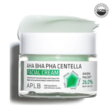 APLB AHA BHA PHA Centella facial cream in a jar, suitable for face care with soothing Centella and exfoliating acids.