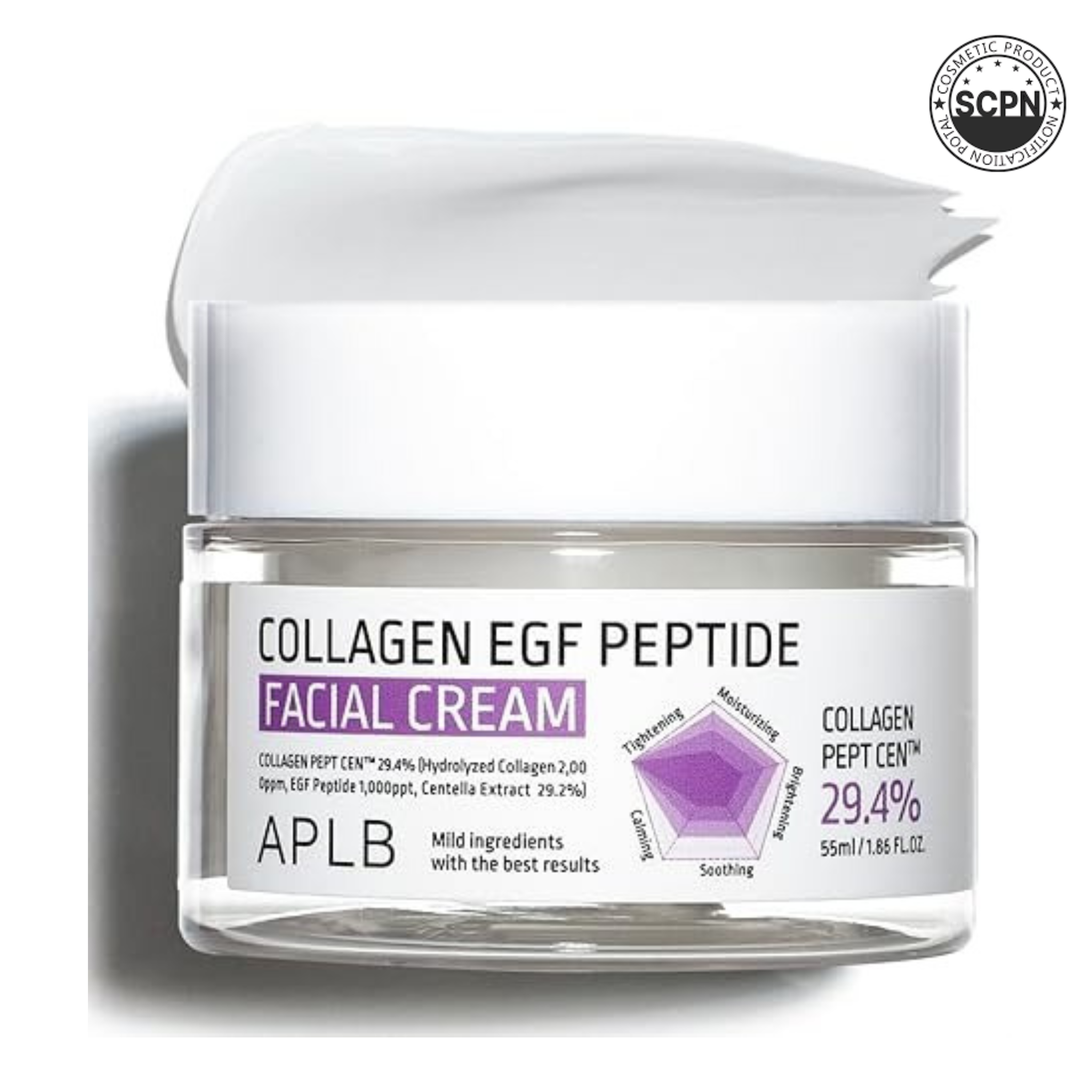 APLB Collagen EGF Peptide Facial Cream jar showing creamy skincare product for face care with a sleek design