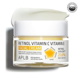 APLB Retinol, Vitamin C, and Vitamin E facial cream in a white jar for face care, with a smooth, creamy texture visible.