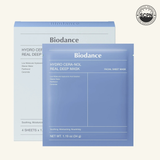 Biodance Hydro Cera-nol Real Deep Face Mask applied on skin, showcasing its hydrating and calming effects.