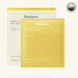 Biodance Radiant Vita Niacinamide deep face mask with nourishing ingredients, shown in a sleek, open container on a clean background.
