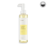 Iunik Calendula Complete Cleansing Oil in a clear bottle with a pump, showcasing its gentle face essence and oil formula.