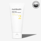 Numbuzin No.2 Deep Clean Fresh Cream Cleansing Foam in a pump bottle, showing creamy texture and clean design.