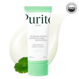 SKINZA PURITO Wonder Releaf Centella Daily Sun Lotion SPF50+ PA++++ sunscreen in a tube with a white and green label
