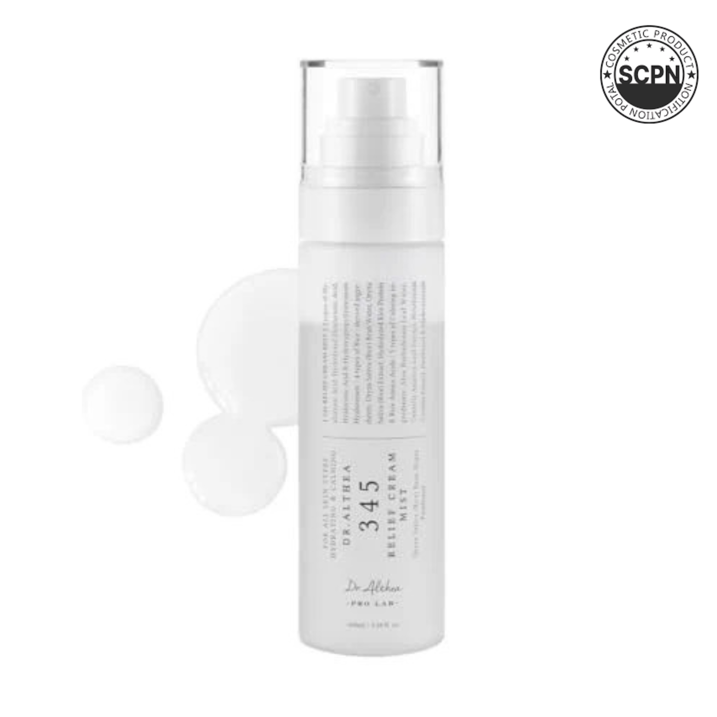 Dr. Althea 345 Relief Cream toner mist in a clear spray bottle, showcasing its soothing and hydrating formula for skincare.