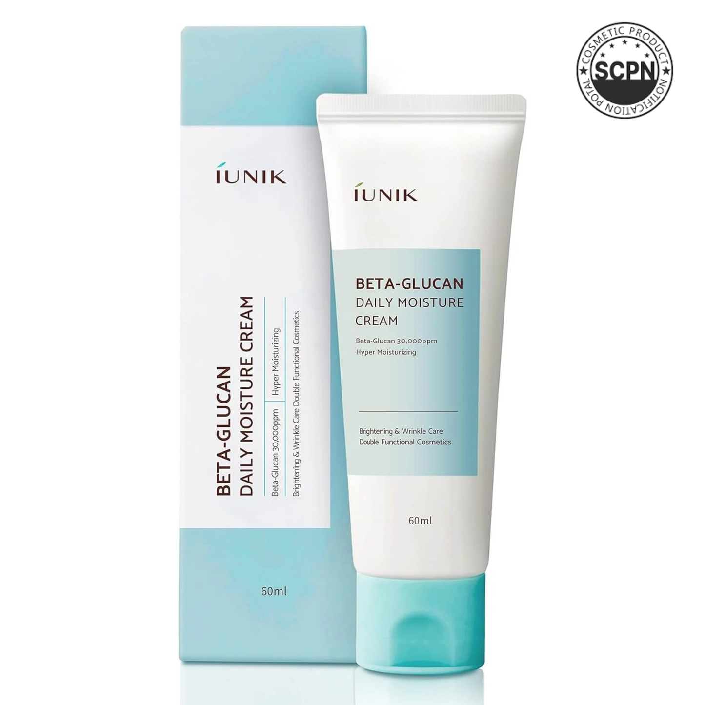 IUNIK Beta Glucan Daily Moisture Cream in a 60ml jar, showcasing smooth, hydrating face care cream for healthy skin
