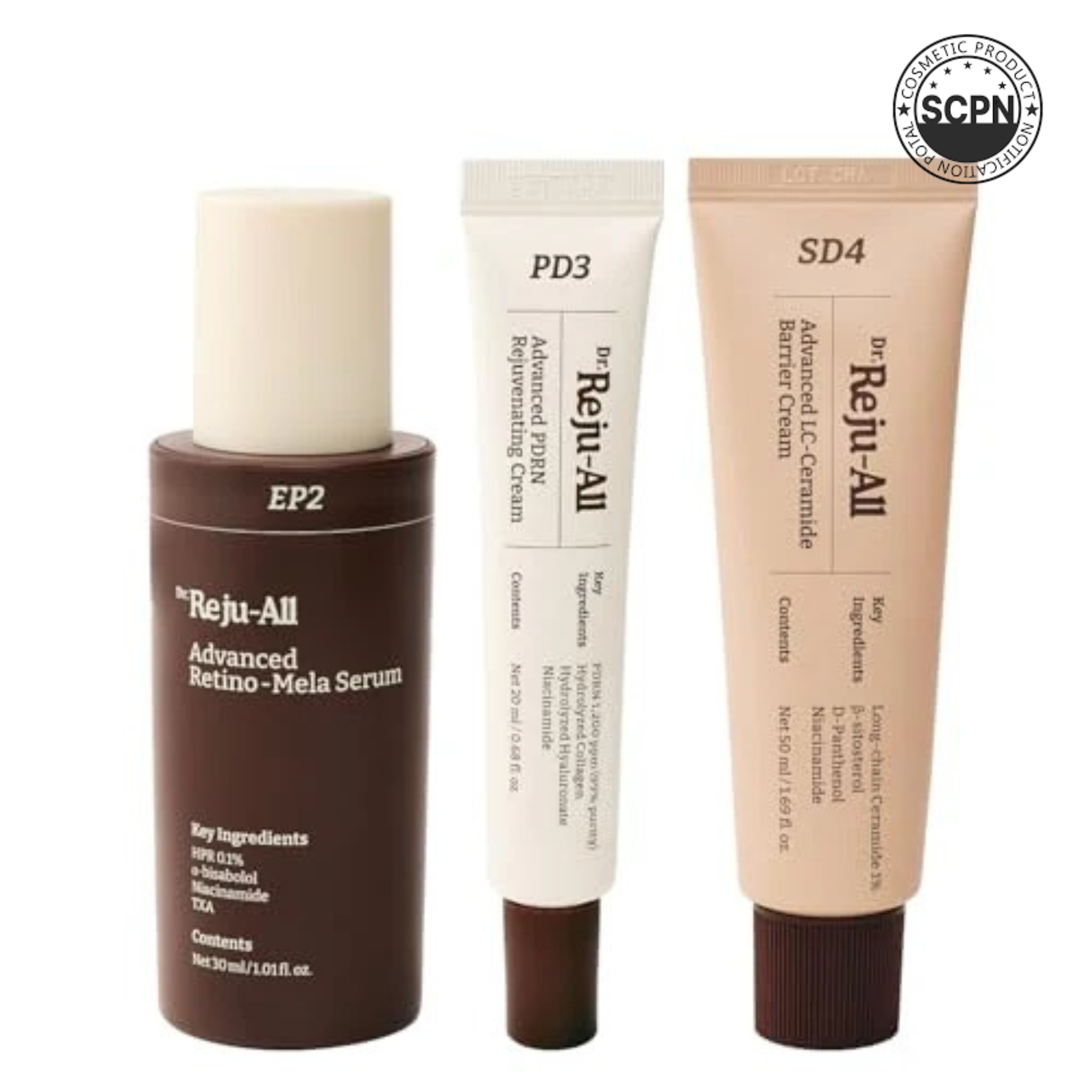 Dr.Reju-All anti-aging cream set featuring skincare products in elegant containers, designed for youthful skin.