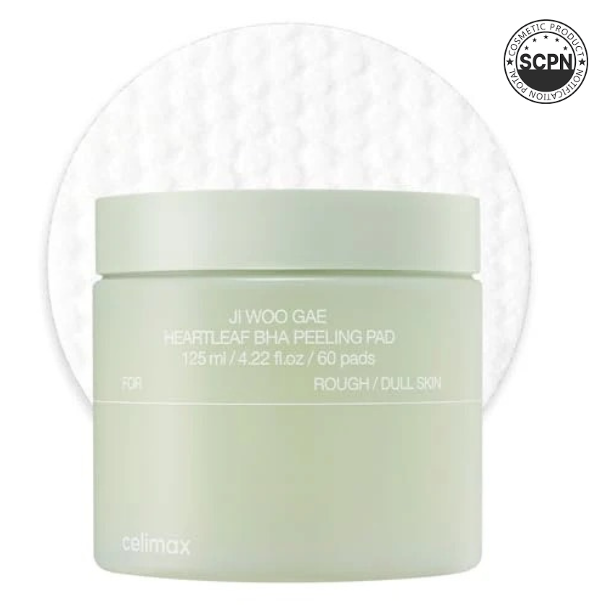 Celimax Ji.Woo.Gae Heartleaf BHA Peeling Pad featuring face pads with heartleaf extract for gentle exfoliation and skin refreshment.