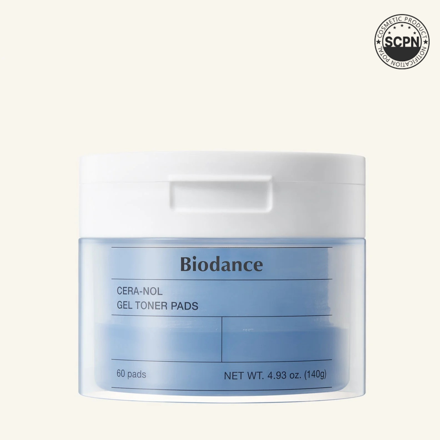 Biodance Cera-nol Gel Toner Pads for face, showing a stack of soothing skincare pads with gel texture visible.