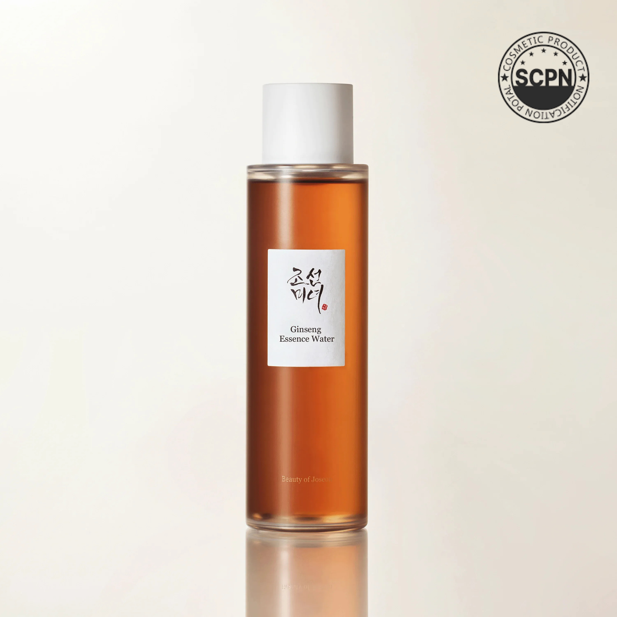 Beauty of Joseon Ginseng Essence Water in a clear glass bottle, showing the face care product with a minimalist design.