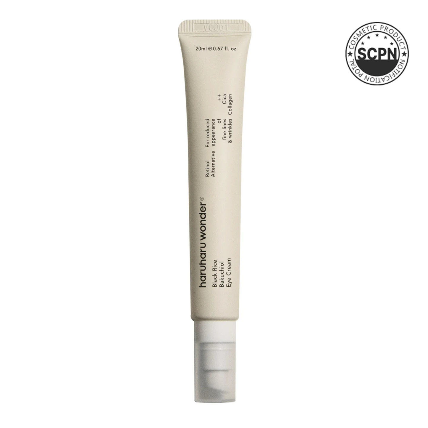 Haru Haru Bakuchiol Eye Cream from HARUHARUWONDER, unscented eye care product in a sleek tube with applicator tip.