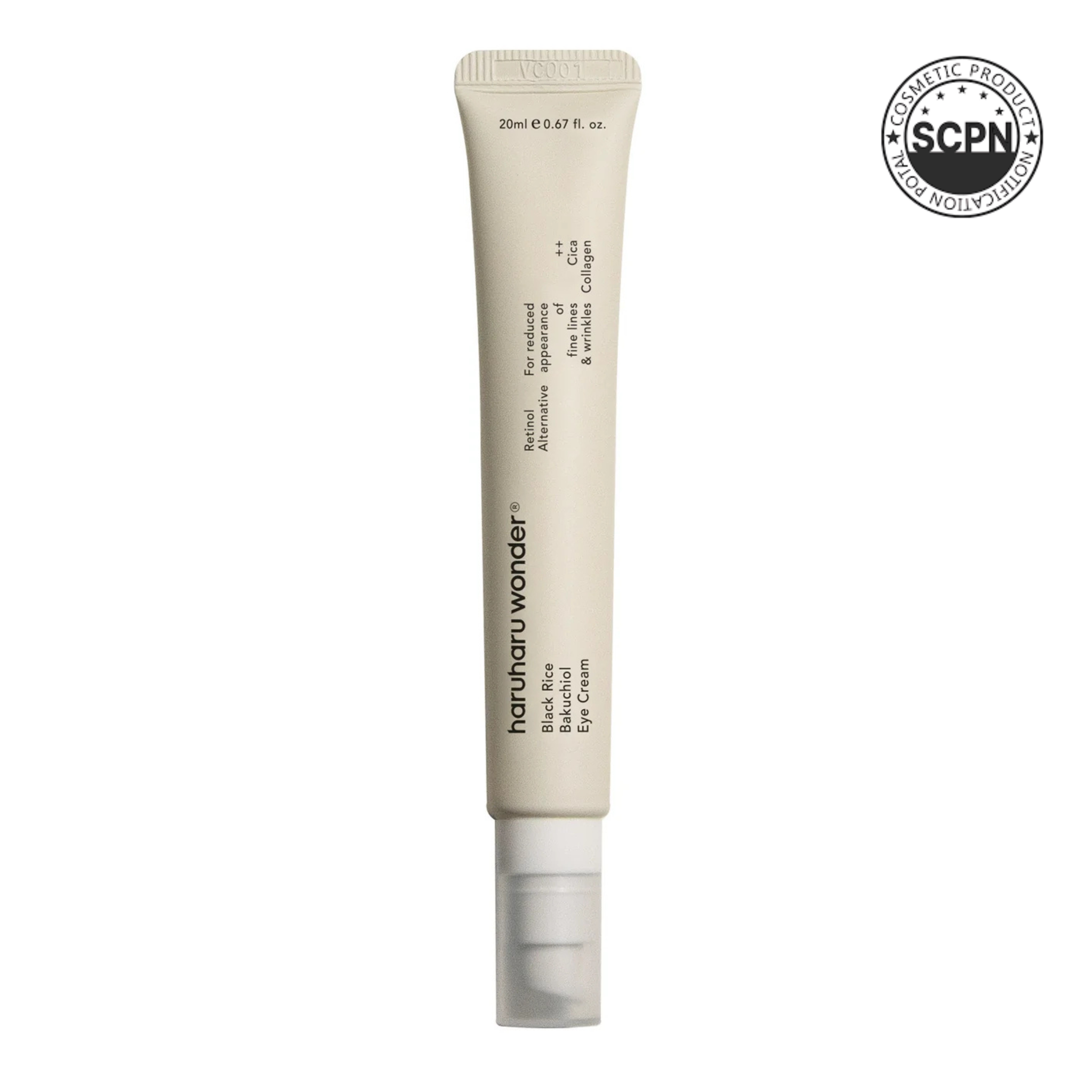 Haru Haru Bakuchiol Eye Cream from HARUHARUWONDER, unscented eye care product in a sleek tube with applicator tip.