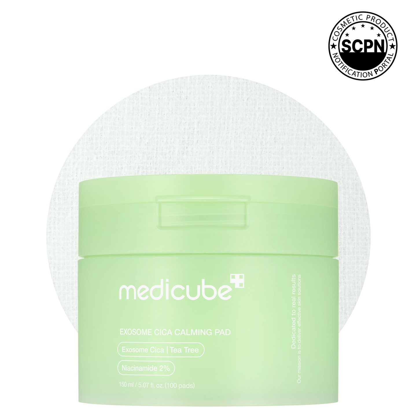Medicube Exosome Cica Calming Toner Pads for face, with textured surface and soothing ingredients for gentle skin calming.
