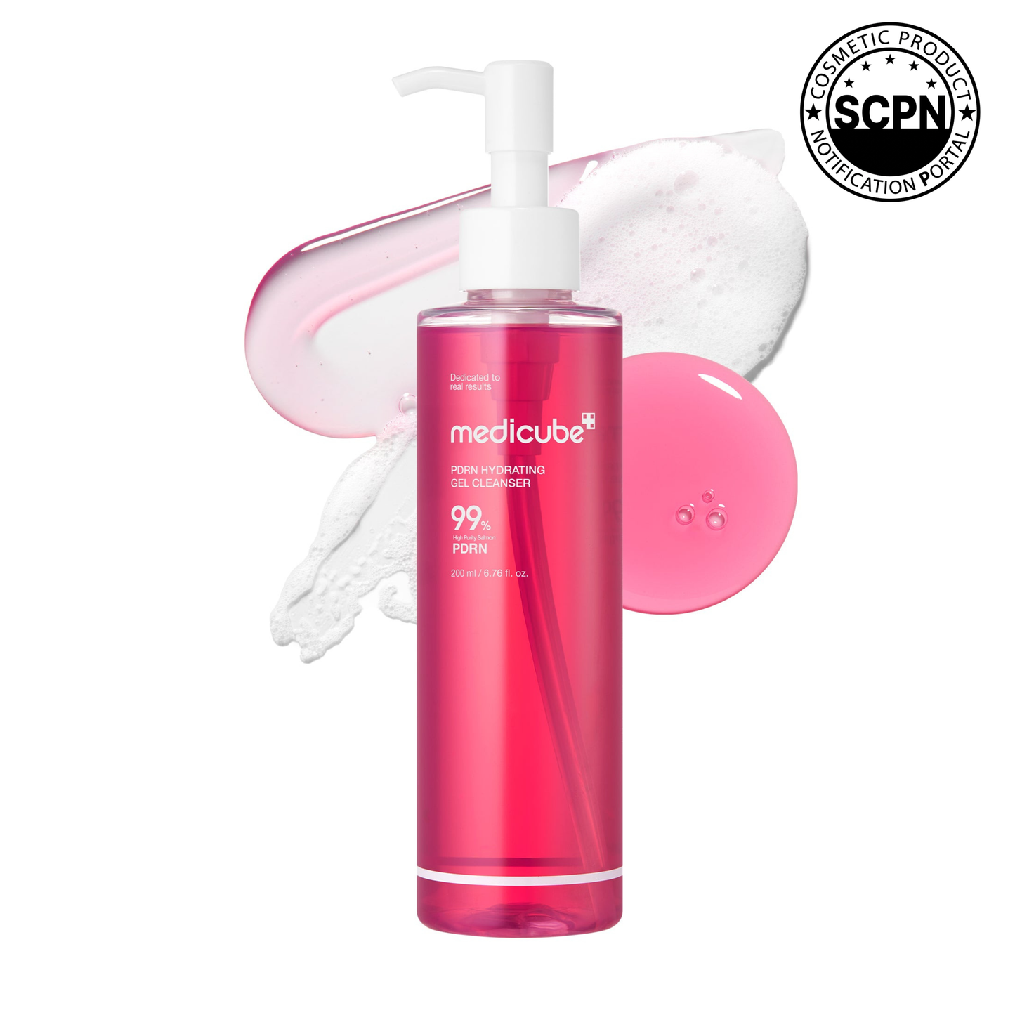Medicube PDRN Pink Gel Cleanser for face, gentle foaming facial cleanser with pink gel texture, suitable for daily skincare.