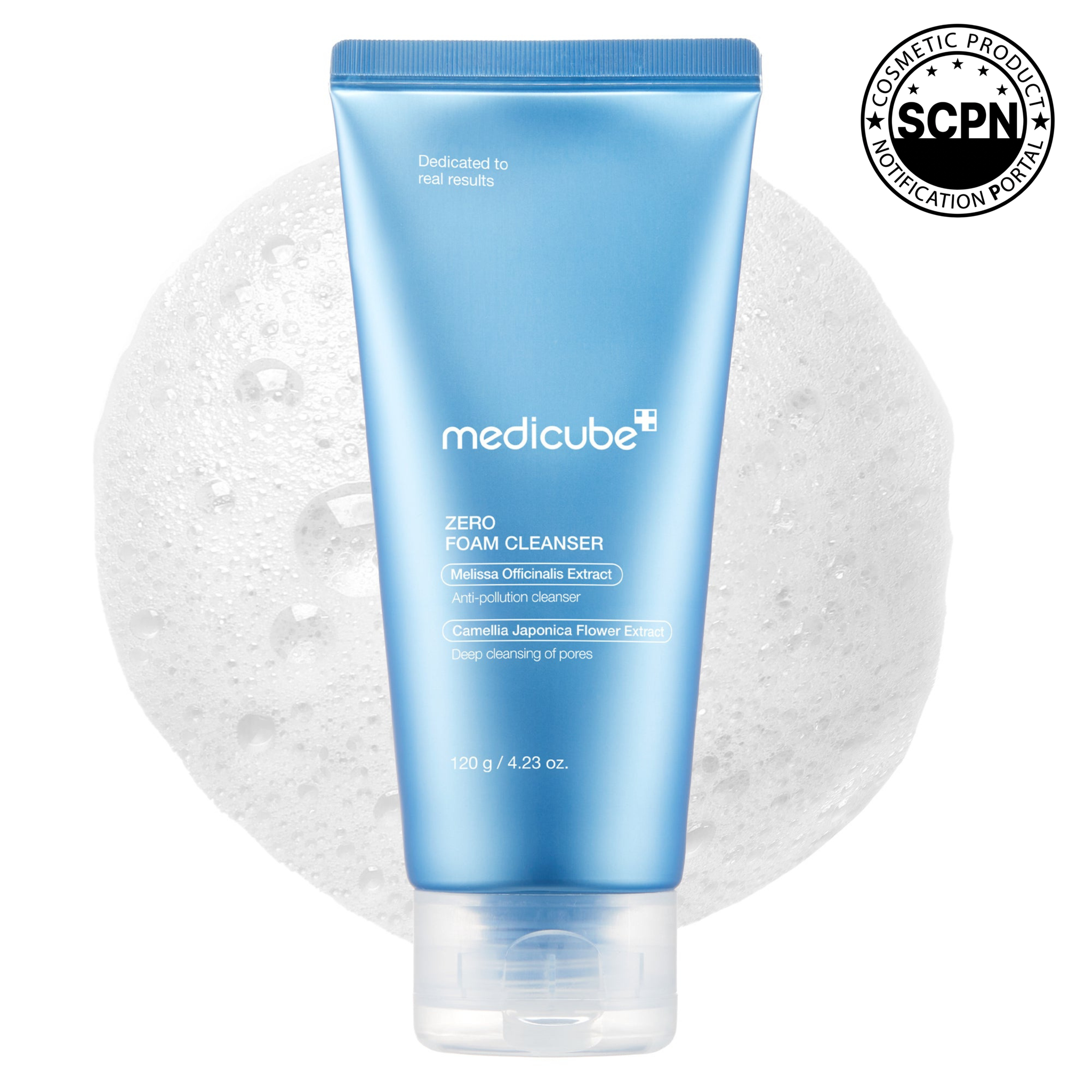 Bottle of Medicube Zero Foam Cleanser from the ZERO LINE Pore Care range, featuring a sleek white and blue design.