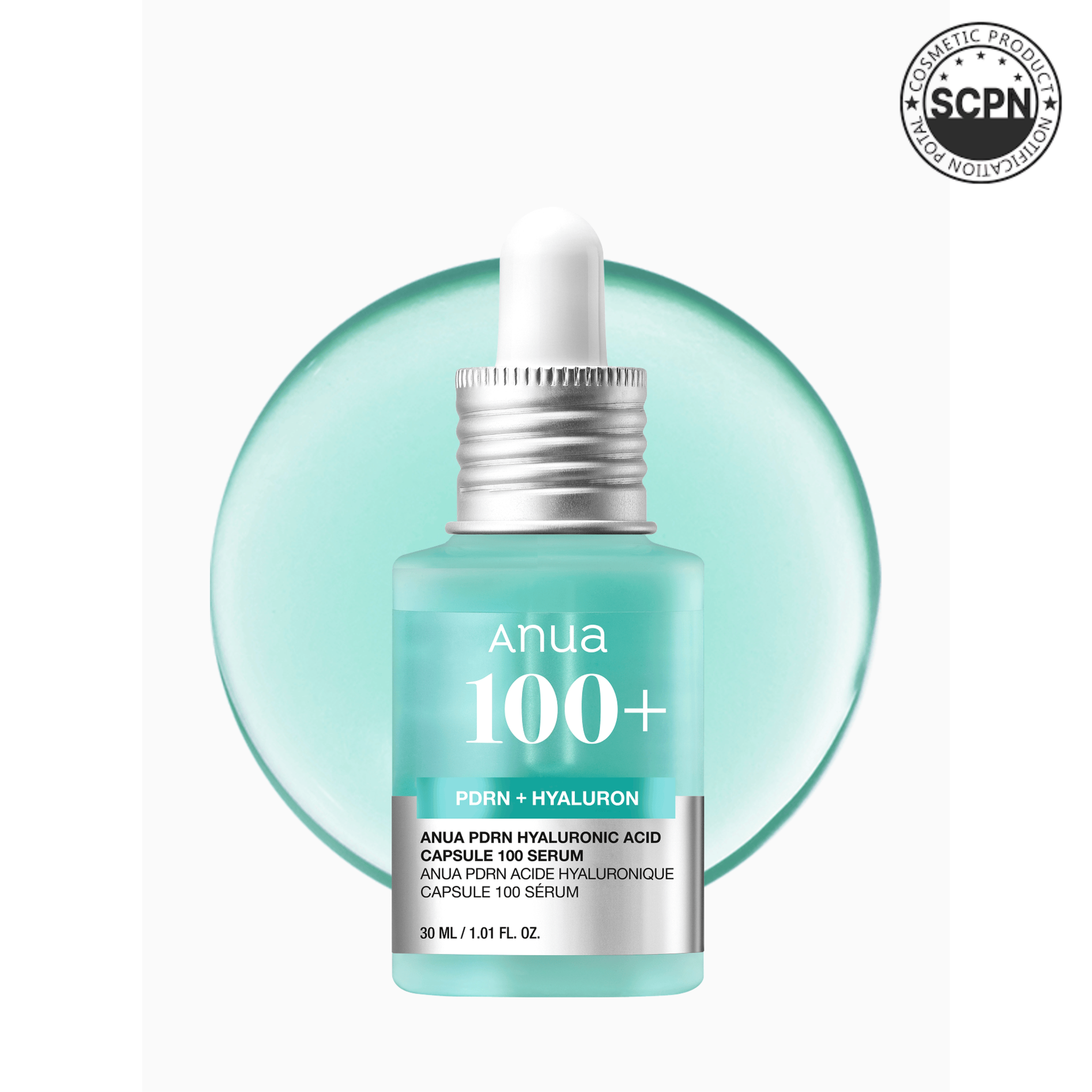 Anua PDRN Hyaluronic Acid Capsule 100 Serum in a clear bottle with a white pump, designed for skincare and hydration.