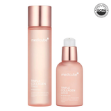 Medicube Glass Glow Duo from the Glass Glow Line featuring firming skincare products in sleek containers.