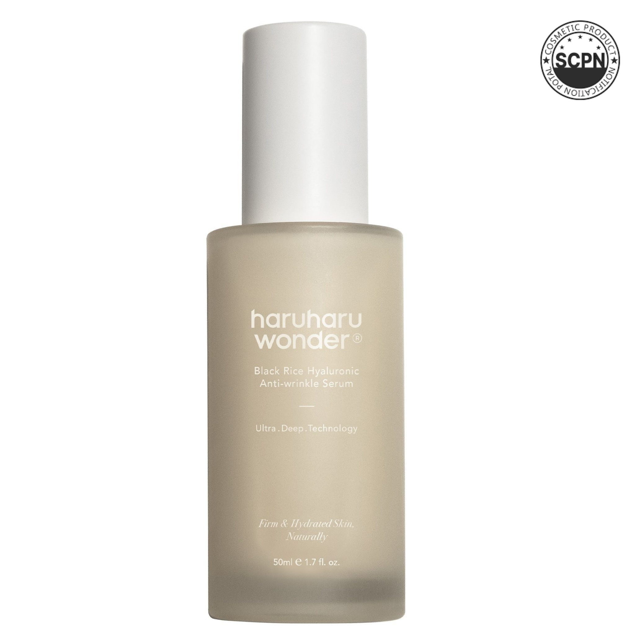 HARUHARUWONDER Hyaluronic Anti-wrinkle Serum bottle with pump, clear packaging, and label, showcasing a skincare serum product.