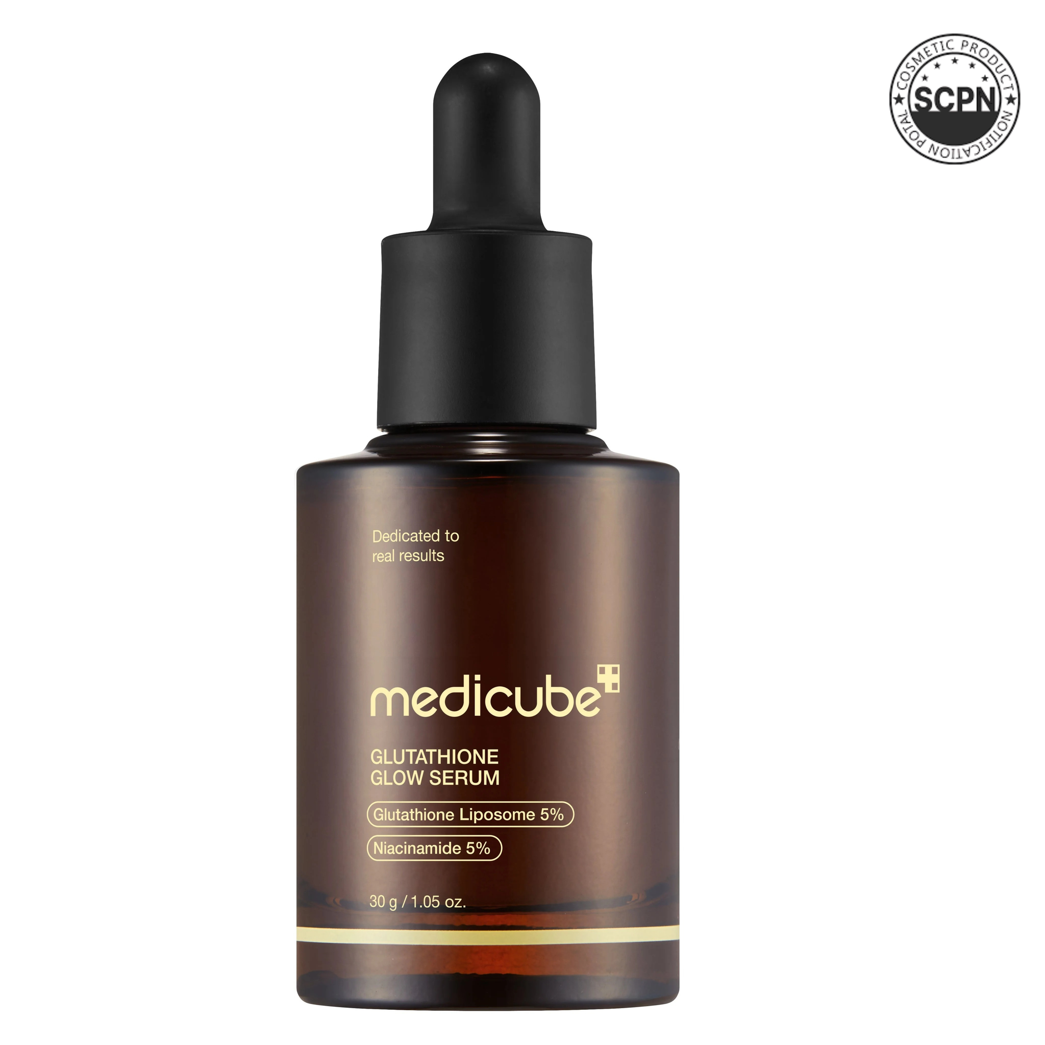 Medicube AGE-R Glutathione Glow Serum bottle with dropper, showcasing clear packaging and product label.