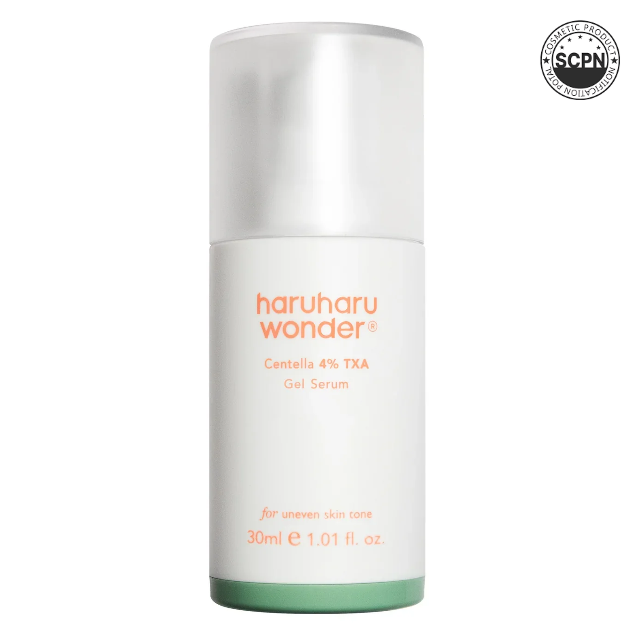 HARUHARUWONDER 4% TXA Gel Serum, unscented skincare product with clear gel texture, designed for brightening and skin tone improvement.
