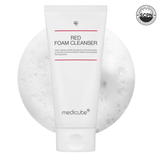 Red Foam Cleanser from Medicube's Red Line Acne Care range, featuring a foaming facial cleanser in a sleek red bottle.