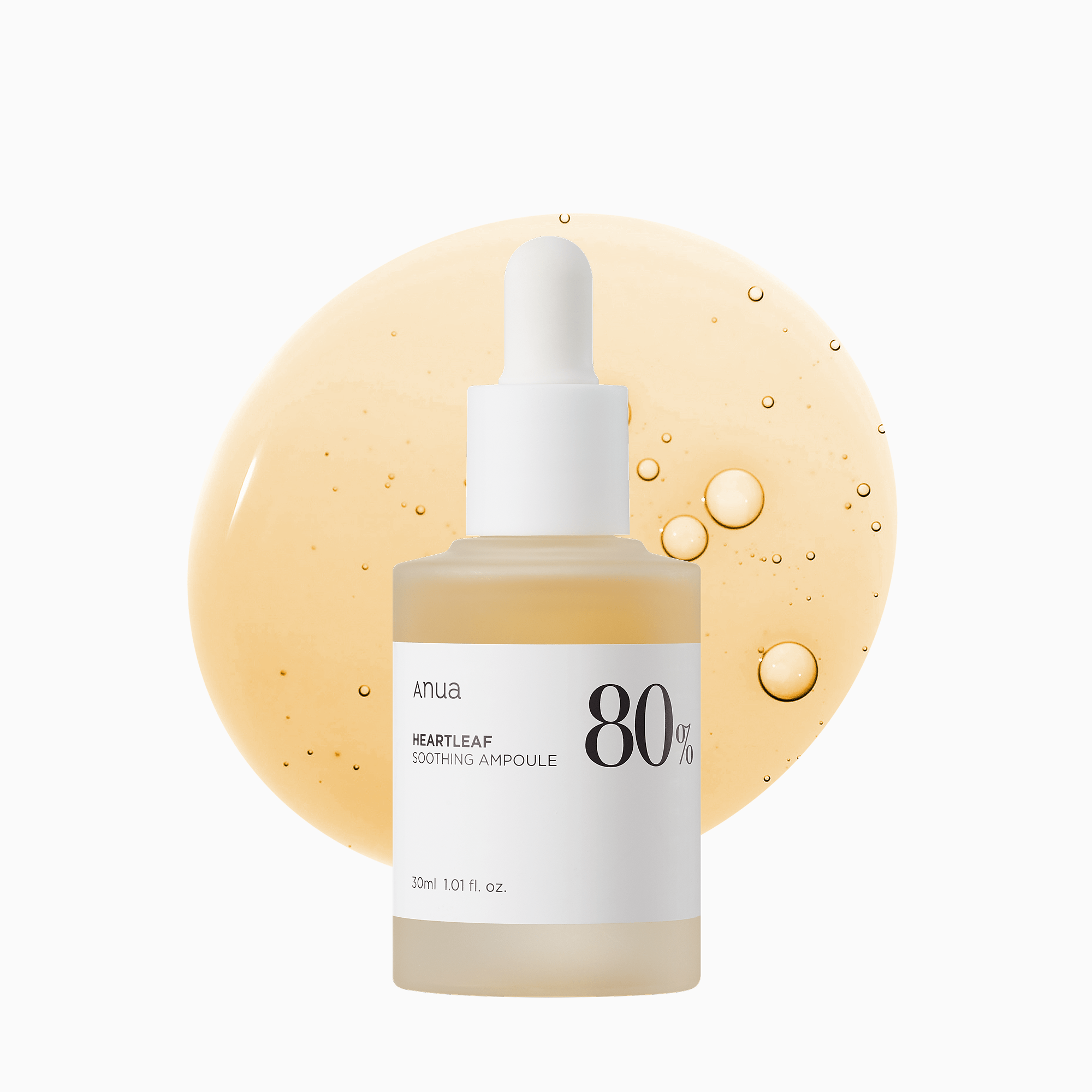 Anua US Heartleaf 80% Moisture Soothing Ampoule in a 30ml bottle, designed for hydrating and calming skin.