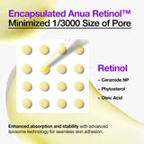 Anua US Nano Retinol 0.3% + Niacin renewing serum ampoule in a 30ml glass bottle with a pump dispenser.