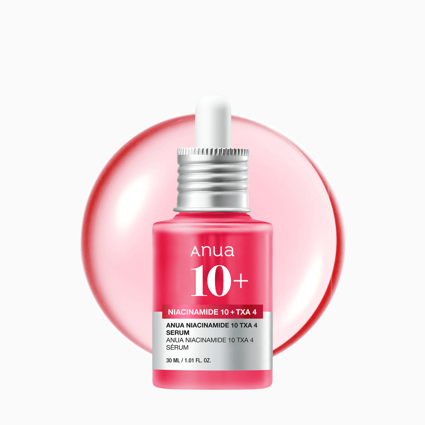 Anua Niacinamide 10 TXA 4 Serum ampoule for brightening and dark spots, shown in a 30ml bottle with dropper applicator.